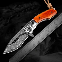 handmade damascus pocket folding knife vg10 steel core tanto point blade ox bone handle self defense edc tool with sheath gift