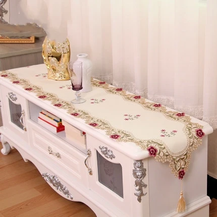 Европейская вышитая настольная дорожка флаг покрытие стола чашка коврик 1018 роза