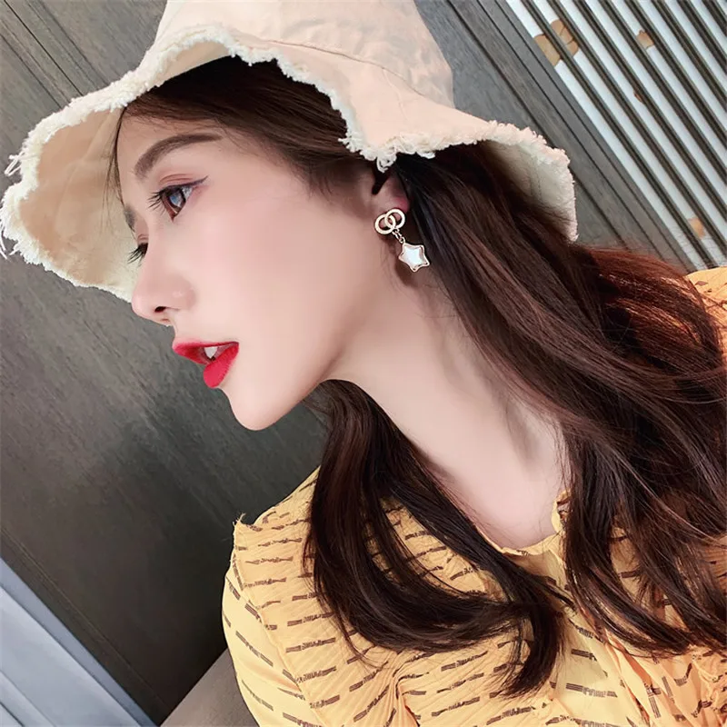 Женские серьги подвески с пятиконечной звездой элегантные жемчугом в Корейском