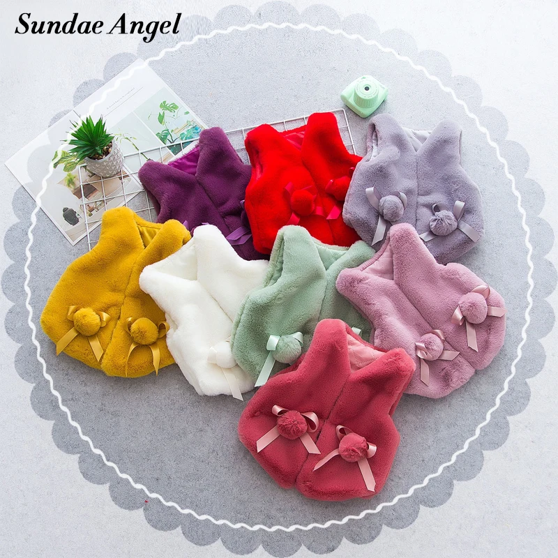 Sundae Angel/однотонный жилет из искусственного меха без рукавов для малышей Детское платье с бантом, меховой жилет для зимне-осеннего сезона, жилет для девочек, 9 months to 3 years Old