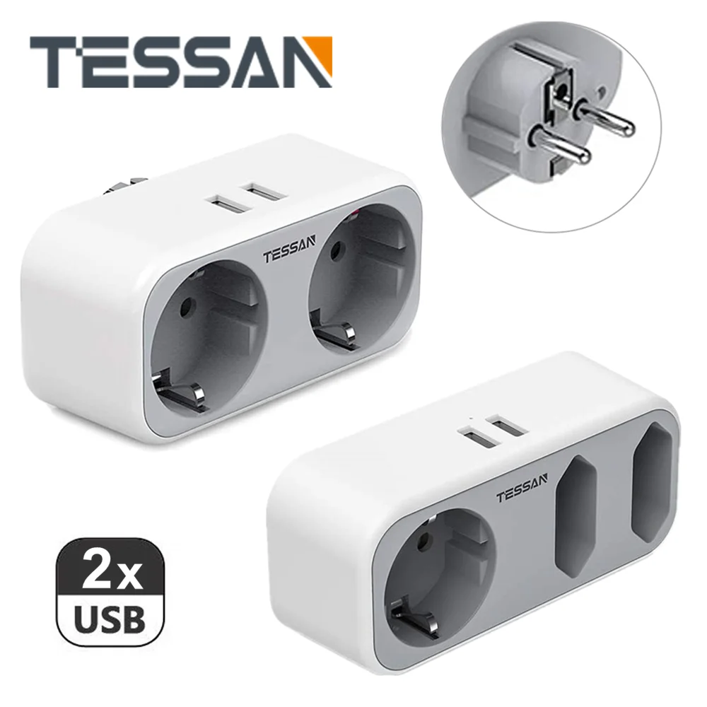 

Сетевой адаптер TESSAN с 2 USB-портами, 2/3 розеток европейского стандарта, настенная розетка для дома и офиса, для кухни, ванной комнаты