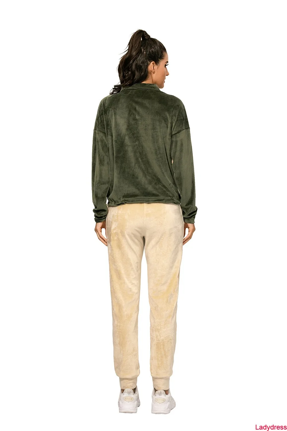

2020 new Women Velvet Tracksuit 2 Pieces Set Autumn Winter Stand Collar Patchwork Long Sleeve Drawstring Sweatshirt Pant Female