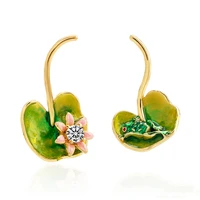 three dimensional design small lotus leaf earrings fairy girl literary forest stud earring hand painted enamel glaze lotus shape