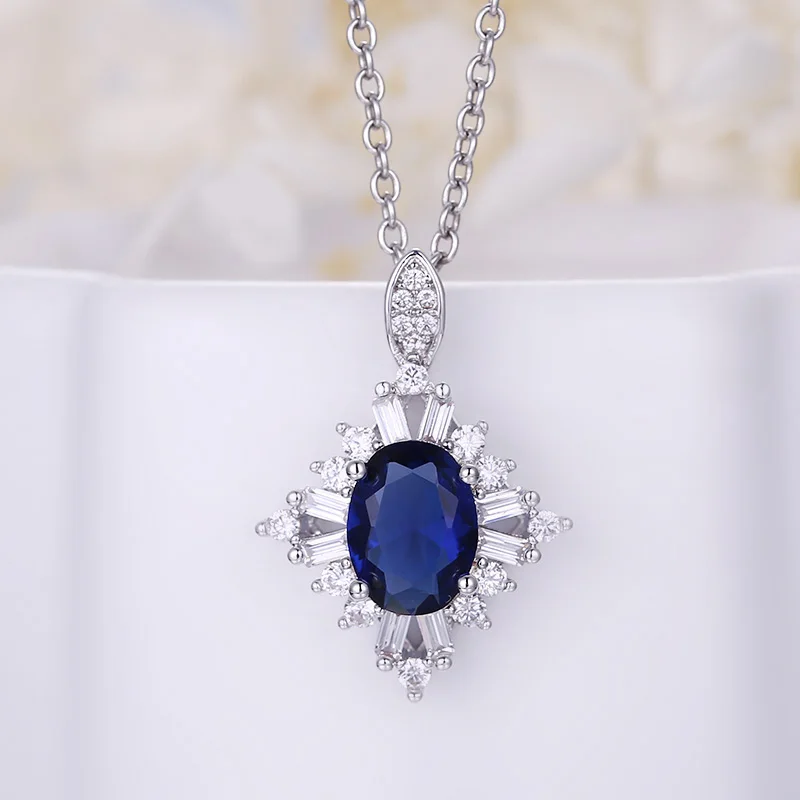 ANGELFRIGG Popular Silver Color Necklace Pendant With AAA Blue CZ Zircon Women Wedding Engagement Party Fashion Jewelry Gift | Украшения и