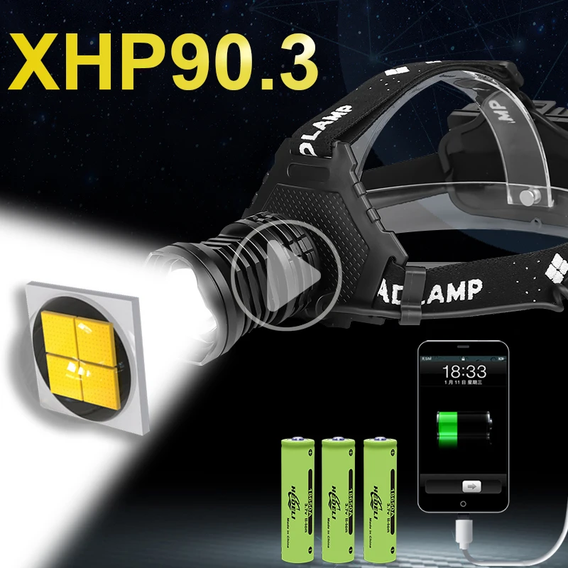 600000lm xhp90.3 вспышка светильник головной Фонарь налобный фонарь светодиодный usb