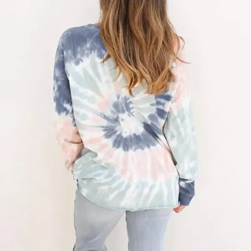 

2020 All-match Tie Dye Printed Sweatshirt Casual Women Oversize Pullovers O Neck Punk Winter Loose Streetwear Tops