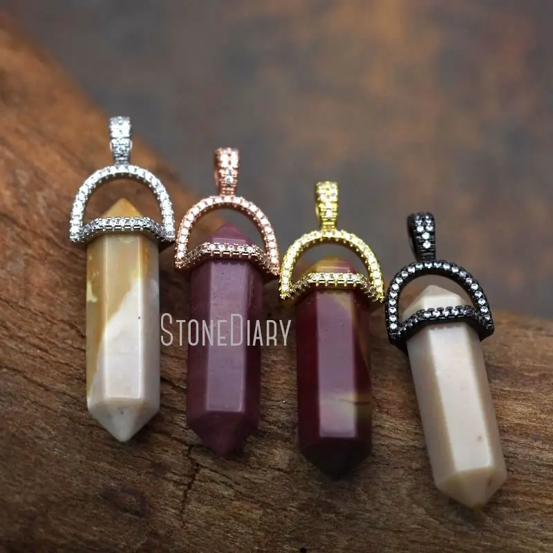 

PM7394 Mookaite, граненый белый кубический цирконий, двойной конец, искусственная призма, подвеска, ювелирные изделия 32x8 мм
