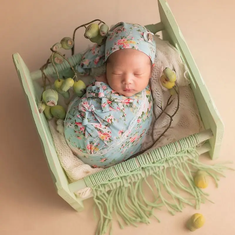 

7Pcs Newborn Photo Props Floral Bow Baby Photography props super soft high elasticity Costume Wraps Top Knot Hat