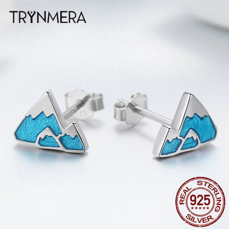 Женские маленькие серьги пусеты с эмалью Trynmera серебряные сережки гвоздики из