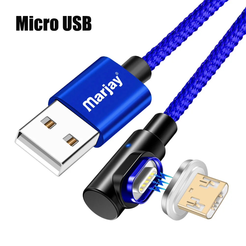 Магнитный кабель Marjay, 90 градусов, Тип C, Micro USB C, быстрая зарядка, Microusb type-C, магнитное зарядное устройство, usb c, зарядный Шнур для iphone 7, 6 - Цвет: Blue Micro USB