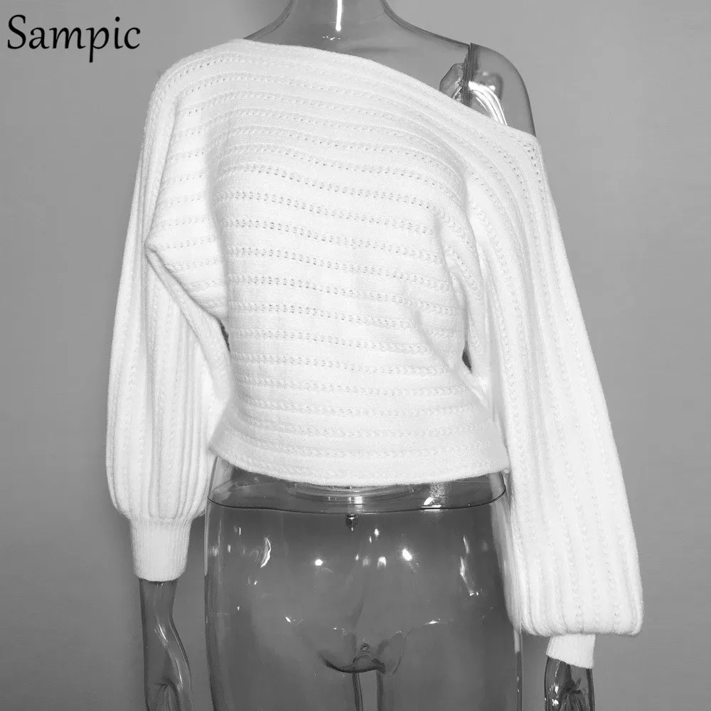 

Sampic Knitted Pullover Autumn Women Tops White Sweater Long Sleeve Casual Hollow Out Winter Sweaters
