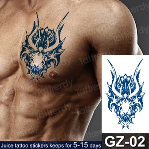 Темно-синие водонепроницаемые временные татуировки с изображением сока, Длинные татуировки с головой дьявола, тотемный дракон, задняя рука, ножка, искусство, классные мужские и женские