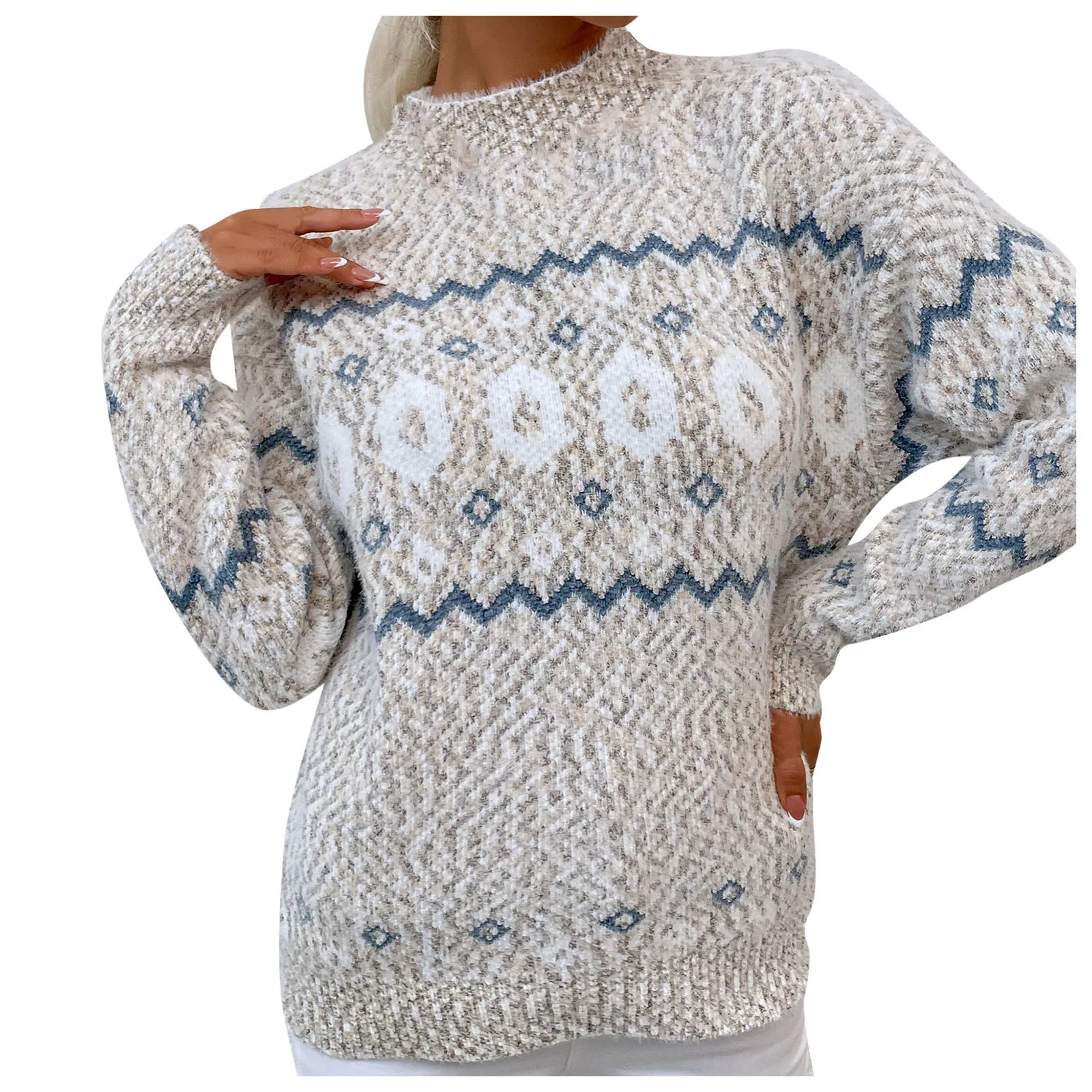 Женский свободный пуловер с длинными рукавами Повседневный оранжевого цвета в