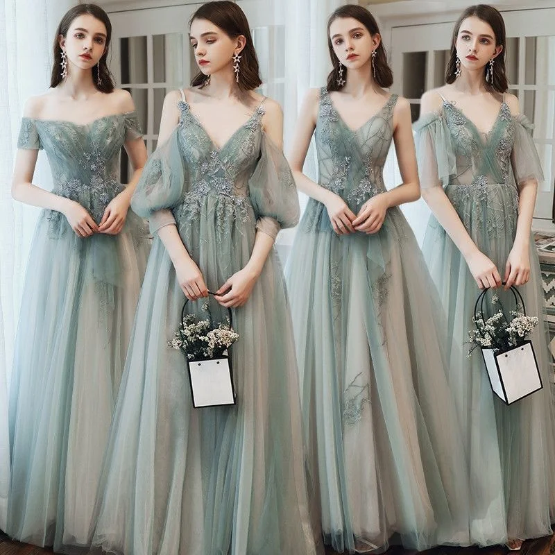 

New Dreamy Bridesmaid Dress Tulle Long Mismatched Appliques Floor Length Sexy Prom Party Gown Vestidos De Fiesta De Noche