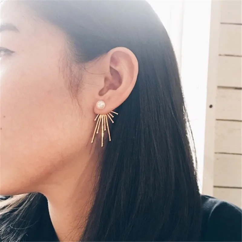 Fashion Fireworks Pearl Stud Earrings For Women Metal Irregular Ray Geometric Simple Party Jewelry Accessories Gift | Украшения и