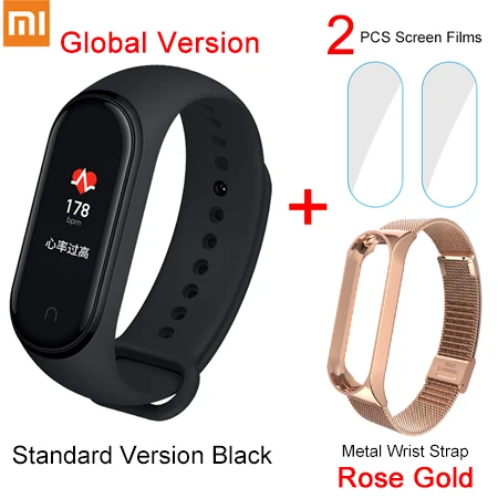 Mi4 GB Add StrapFilm Xiaomi mi Band 4 глобальная версия фитнес-трекер умный Браслет цветной экран частота сердечных сокращений 135 мАч 5 АТМ плавание mi ng водонепроницаемый - Цвет: Mi4 GB Add StrapFilm