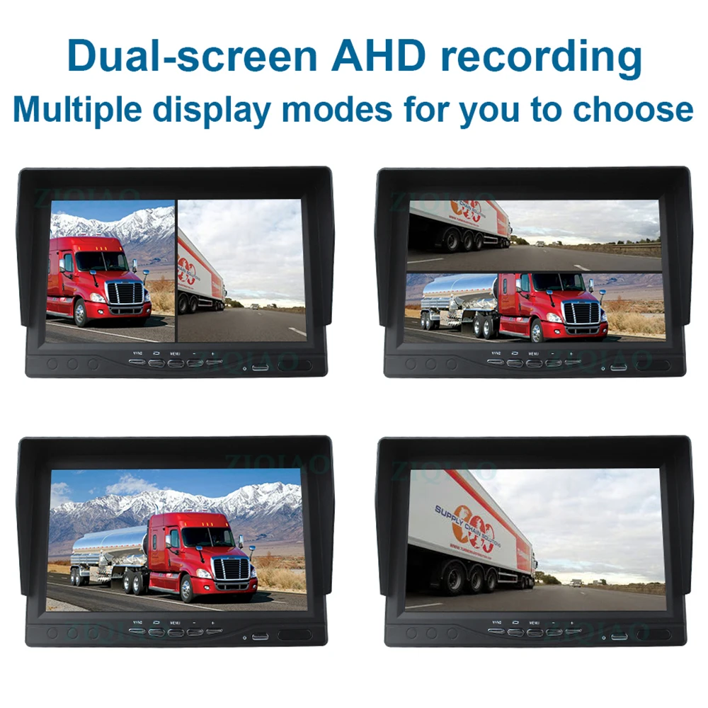 ZIQIAO 7 дюймов AHD регистратор SD монитор 2 сплит-экрана 2CH DVR для автобуса грузовика RV