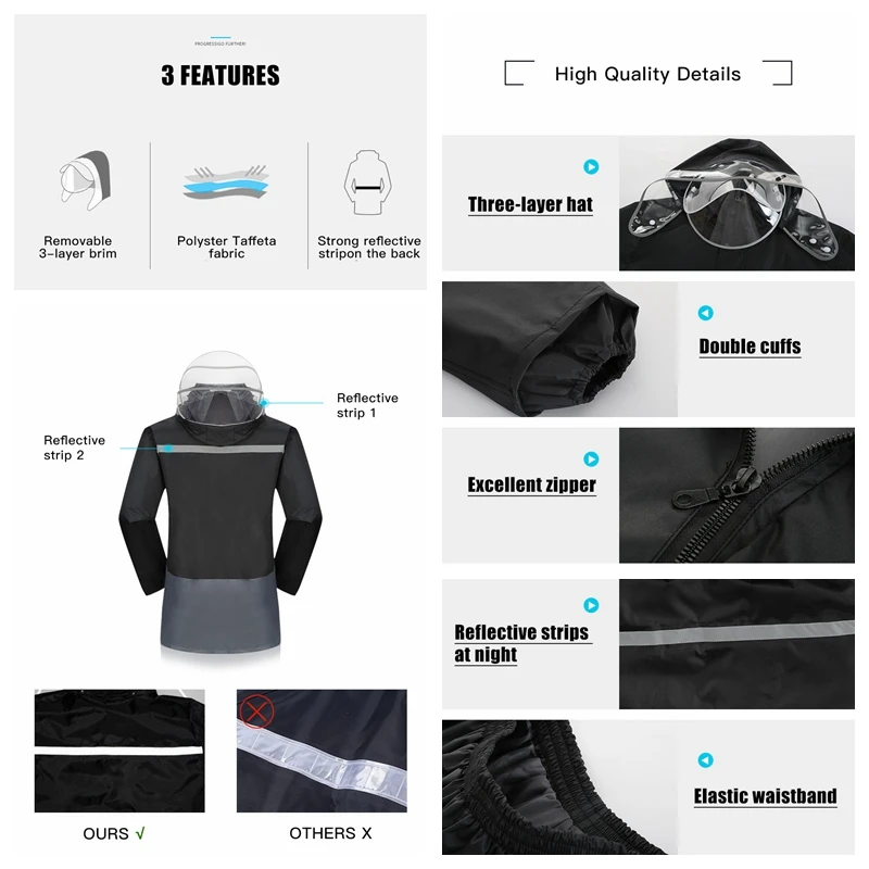 

Men Women Cycling Running Hiking Raincoat Waterproof Windproof Fishing Jacket Bicycle Sports Travel Split Suit Rain Coat Unisex