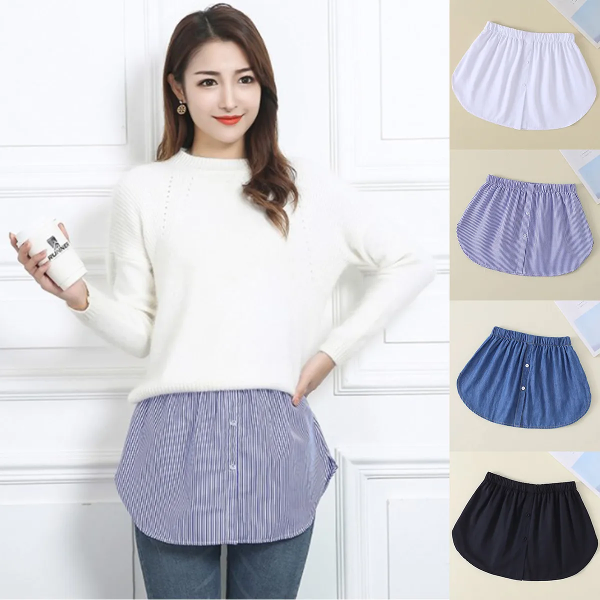 Женская фальшивая рубашка блузка с хвостом юбка подолом Нижняя Свитшот со