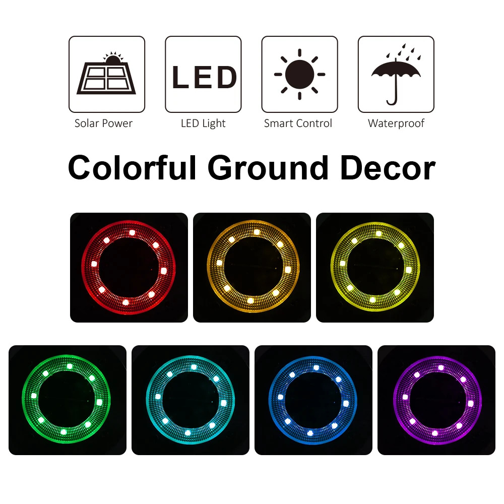 구매 팝 8 LED 야외 태양 정원 조명 방수 지상 빛 태양 램프 조명 통로 마당 잔디 갑판 RGB Led 조명