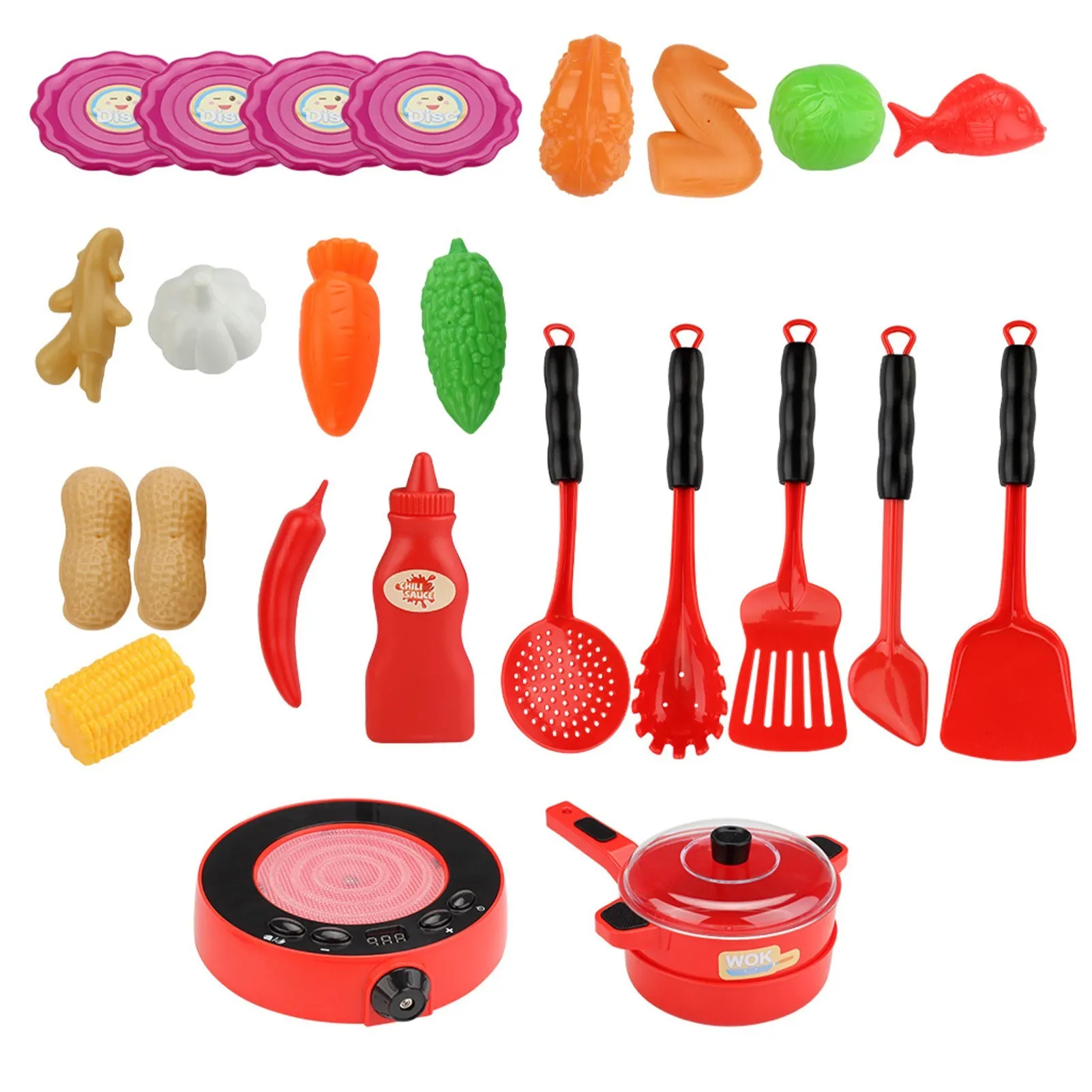 

25PCS Kitchen Play Toy Children Simulated Electromagnetic Furnace Kitchen Toy Kids Pretend Play Cooking Set Cookware Pots and