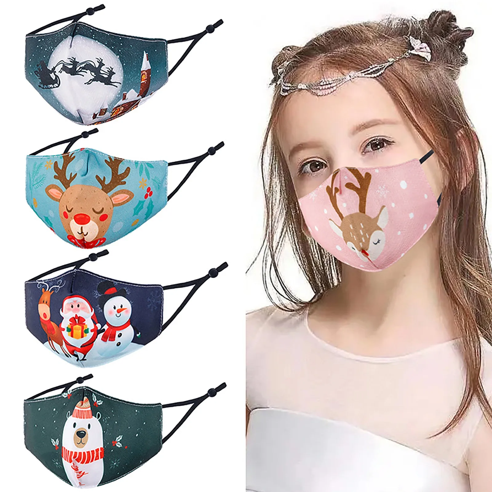 

5/6pcs Christmas Reusable Mouth Face Mask Children Xmas Elk Mouth Masks Halloween Cosplay Navidad Mascara Masque mascarilla