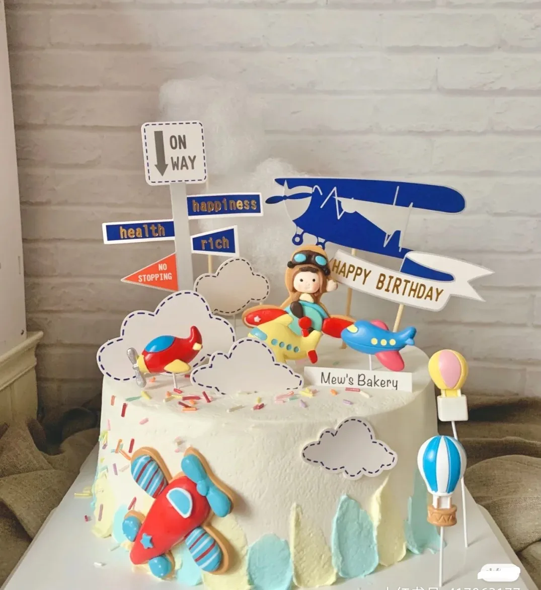 Украшение для торта Авиатор мальчик астронавт Мягкая Керамика самолет облако