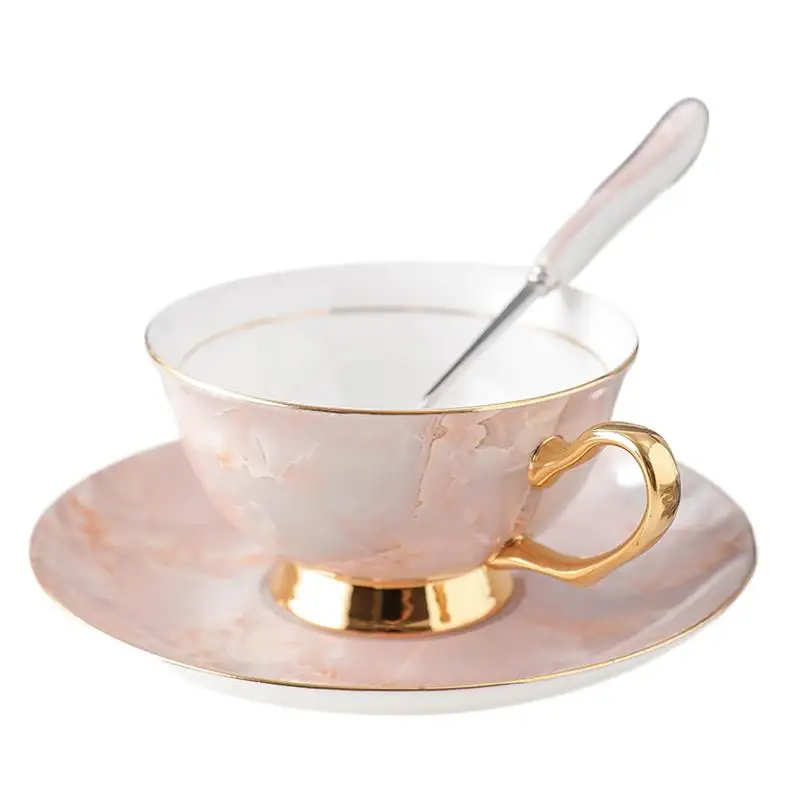 

250 мл британская чашка для черного чая, розовая мраморная керамическая кофейная чашка с блюдцем, набор, послеобеденная кружка, чашка для вод...