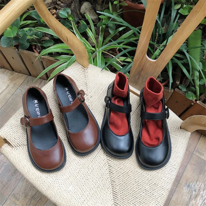 Туфли женские кожаные в британском стиле маленькая ретро Обувь Mori girl для