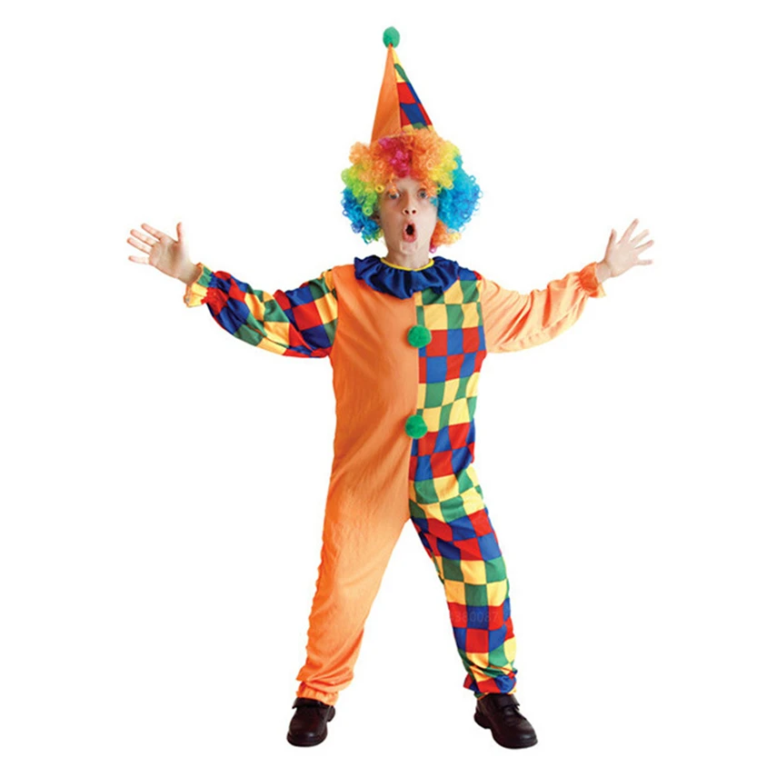 

2020 New Halloween Costumes for Kids Clown Cosplay Masquerade Circus Horror Scary Funny Party Performance Clothing with Hat