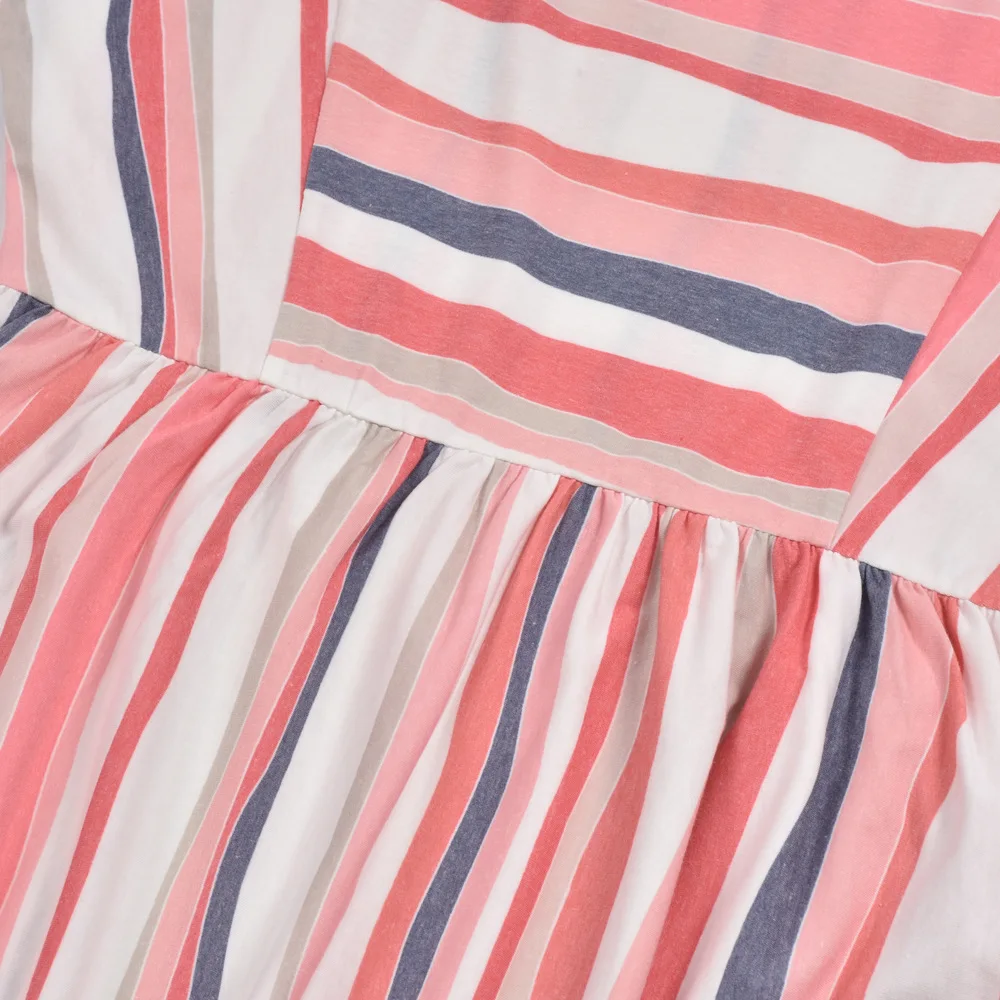 

2021 New Women Colorful Striped Summer Dress Loose Style High Street Dress Casual O-neck Clothes Drop Shipping