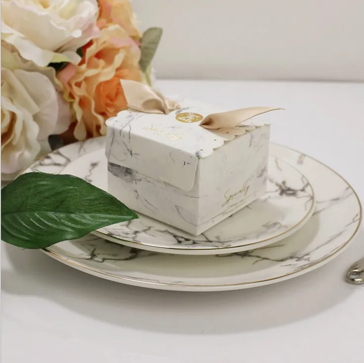 

50pcs/lot Marble Ribbon Sugar Box Printing Wedding Favors and Gifts Candy Box Wedding Gifts for Guests Wedding Decoration