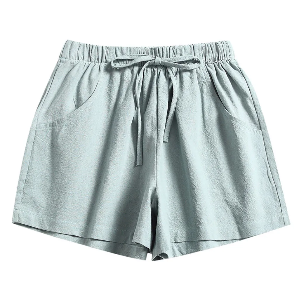 Летние свободные Шорты на шнуровке Женские удобные однотонные повседневные с