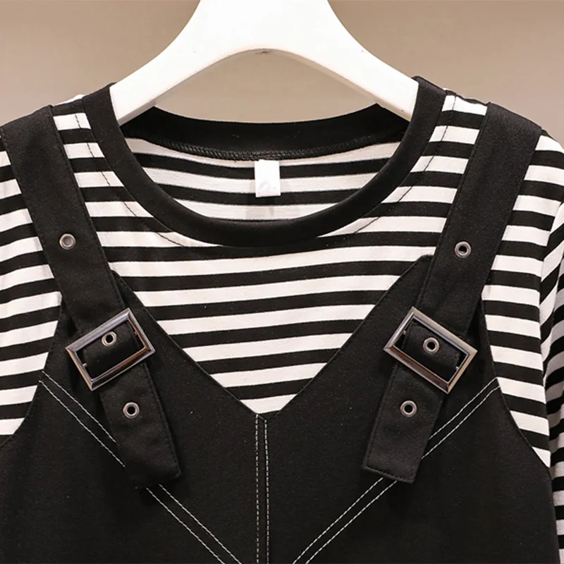 Плюс размер Осеннее Полосатое лоскутное платье для женщин 2020 новое повседневное