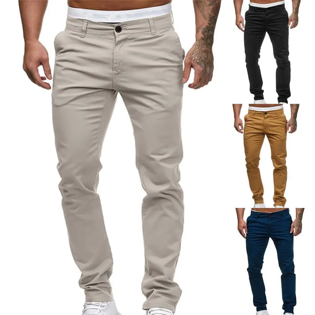 

Pants Solid Color Young Slim Fit Pleated Zipper Male Trousers for Daily Wear