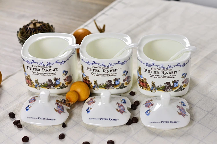 Peter Rabbit Export Order Best Quality Sugar Bowl Kitchen Tools Salt Spice Tin Spices Container Honey Jar Suikerpot Zuccheriera