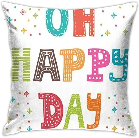 

Pooizsdzzz Personalized Abraction Doodle Colorful Typography Oh Happy Day Quote with Dots and Snowfke Images Decorative Pillow