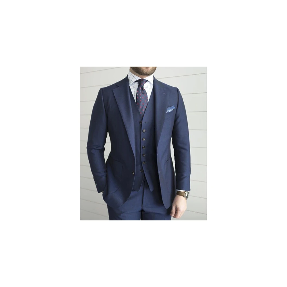 Hot Selling High Quality Notch Lapel Men's Navy Blue Suits Custom Made Two Buttons Fashion Casual Wear Blazer 3 Pieces Skinny (0)