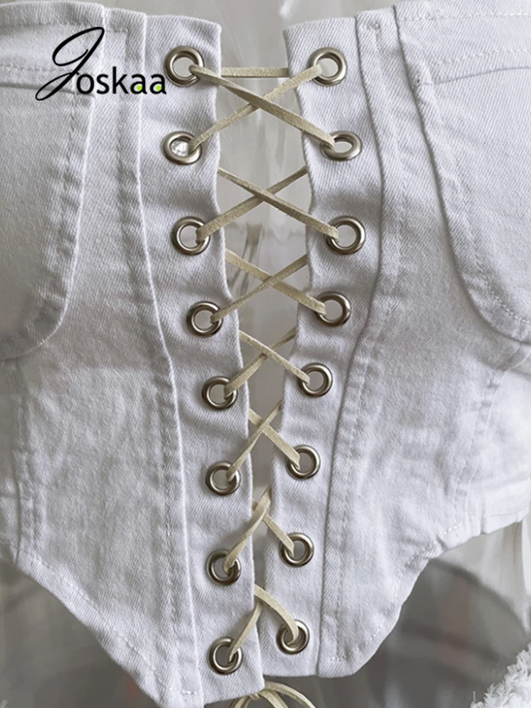 

Joskaa Denim Sleeveless Strapless Tank Tops+High Waist Mini Shorts 2 Piece Sets Women Tracksuits Summer Streetwear 2021 New