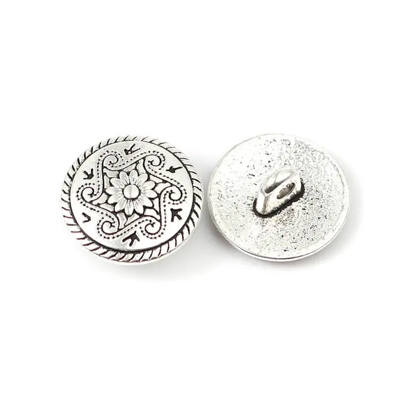 

DoreenBeads Zinc Based Alloy Metal Sewing Shank Buttons Round Antique Silver Color for Coat Jacket Windbreaker 15mm Dia., 50 PCs