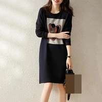 spring love patchwork embroidered casual cotton sweaterdress womens clothing vestido midi elegante vestidos mujer