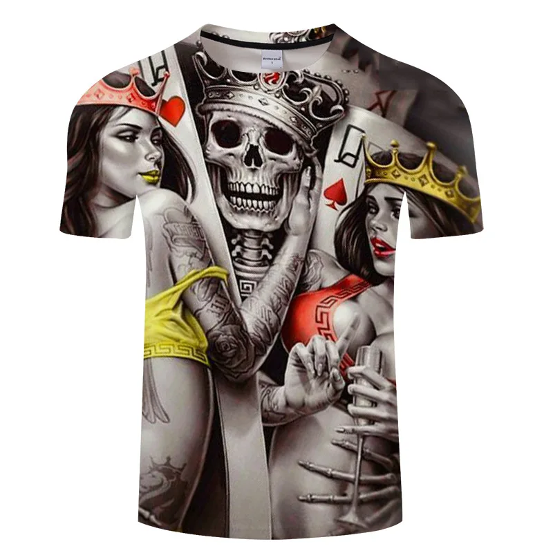 

New Casual Skull Poker Printing 3d T-shirt Men's Short-sleeved T-shirt Hip-hop Street Men's T-shirt Sports Half-sleeved Top