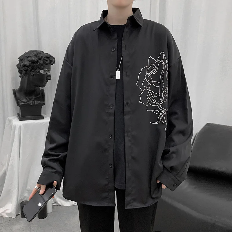 Мужская летняя рубашка с длинным рукавом блузка хараджуку кардиган на пуговицах