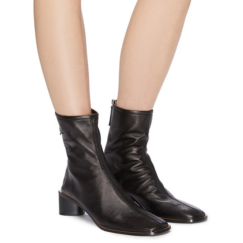 Новинка Весна 2020 кожаные ботильоны модные ботинки с квадратным носком и молнией