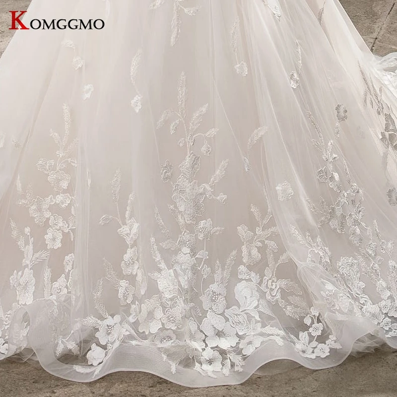 

Short Sleeve O-Neck Wedding Dress for Women Plus Size Luxury Lace Appliques Tulle Cathedral Train 2021 Hot Sale Robe De Marie