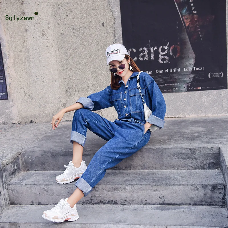 100% хлопок Женский Уличная одежда хаки джинсовый комбинезон Ретро с длинным