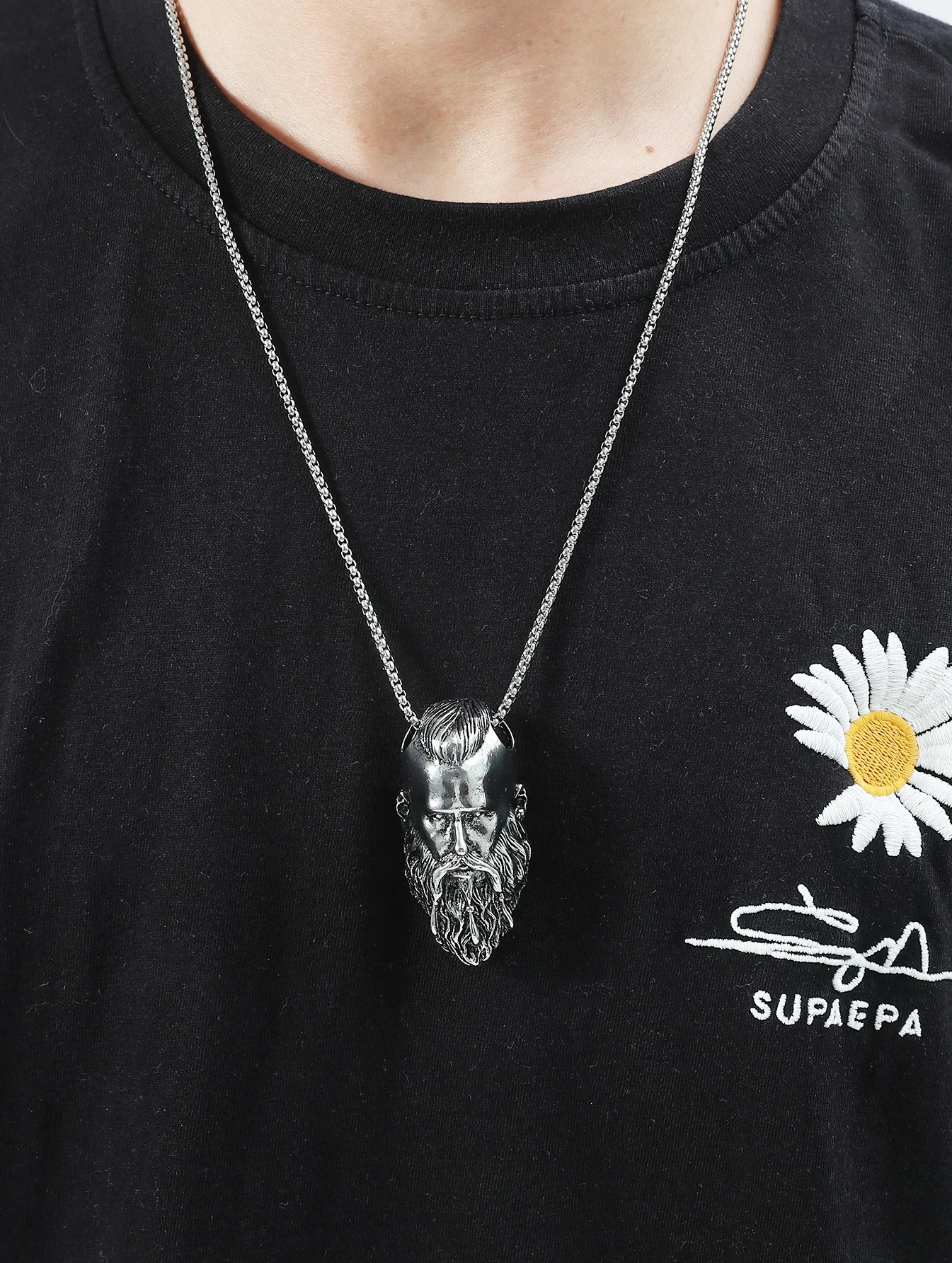 

Gothic Avatar Human Head Pendant Necklace Hiphop Gold Stainless Steel Box Chain Jewelry for Biker Party Necklace