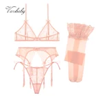 Varsbaby сексуальное удобное Прозрачное нижнее белье с глубоким v-образным вырезом комплект с кольцом без косточек для бюстгальтера + подвязки + стринги + чулки 4 шт.лот