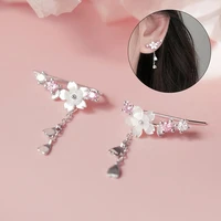 1 pair alloy dangle earrings exquisite heart cherry blossom rhinestone piercing hook earrings for holiday
