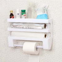 wall mount paper towel holder sauce bottle rack 4 in 1 cling film cutting holder mutifunction kitchen organizerstorage shelf